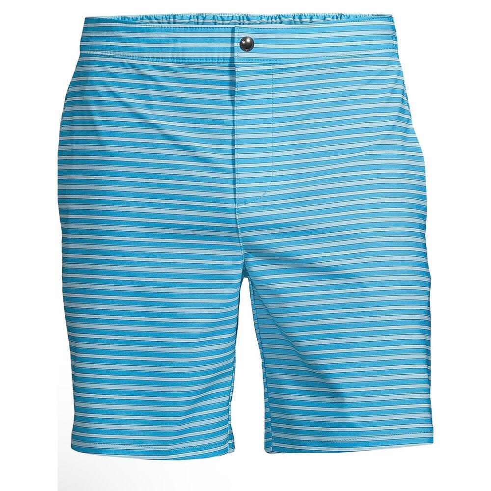 NWOT! Lands' End Men's Sunset Swim Short 7 Inch Turquoise Striped S 28-30